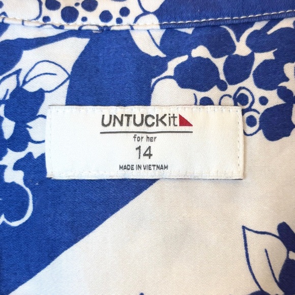 UNTUCKit Sally Blue & White Floral Sleeveless Shirt Dress – Size 14 - Picture 5 of 5